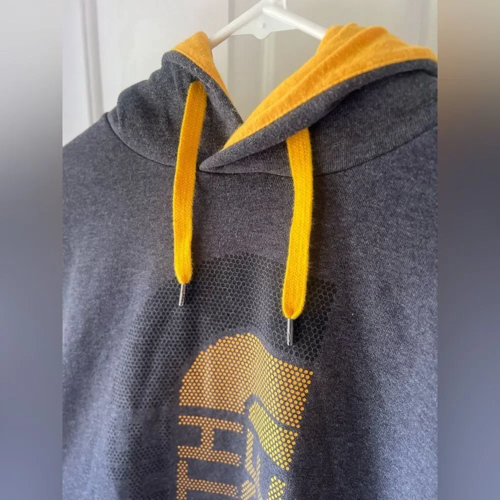 North Face Hoodie Sweatshirt Mens M Gray Yellow Graphics Drawstring Outdoor